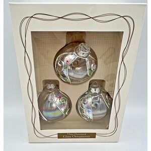 3 Blown Glass Christimas Ornaments Multicolor Swirls 1996 Dayton Hudson Boxed